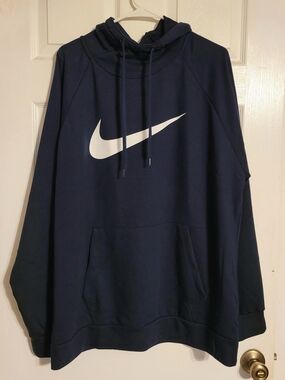 Nike Men's Navy Blue Pullover Hoodie with White Swoosh